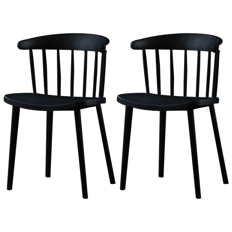 Contemporary Plastic Side Armless Chair Windsor Back Stacking Side Chair for Home Use Black 2 Piece Set Clearhalo ' kitchen&dining_furn' 'Dining Chairs' 'Dining Tables & Seating' 'dining_chair' 'furn' 'furn_dining_chair' 'Furniture' 'furniture_dining_chair' 'Kitchen & Dining Furniture' 'kitchen' 3847416