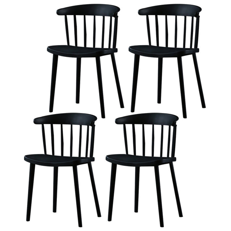 Contemporary Plastic Side Armless Chair Windsor Back Stacking Side Chair for Home Use Black 4 Piece Set Clearhalo ' kitchen&dining_furn' 'Dining Chairs' 'Dining Tables & Seating' 'dining_chair' 'furn' 'furn_dining_chair' 'Furniture' 'furniture_dining_chair' 'Kitchen & Dining Furniture' 'kitchen' 3847417