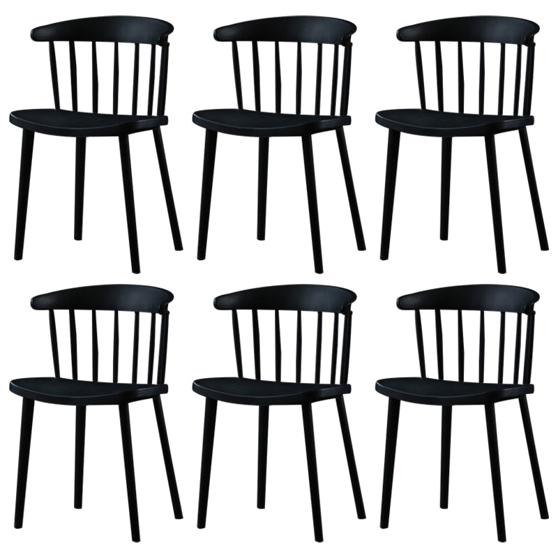 Contemporary Plastic Side Armless Chair Windsor Back Stacking Side Chair for Home Use Black 6 Piece Set Clearhalo ' kitchen&dining_furn' 'Dining Chairs' 'Dining Tables & Seating' 'dining_chair' 'furn' 'furn_dining_chair' 'Furniture' 'furniture_dining_chair' 'Kitchen & Dining Furniture' 'kitchen' 3847418