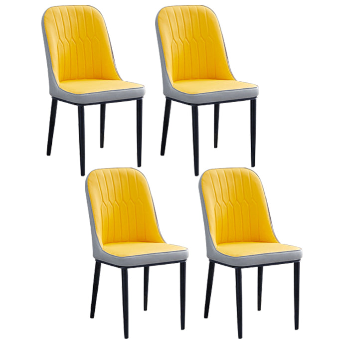 Home Contemporary Side Chair Solid Back Metal Upholstered Dining Room Chair Yellow 4 Piece Set Black Clearhalo ' kitchen&dining_furn' 'Dining Chairs' 'Dining Tables & Seating' 'dining_chair' 'furn' 'furn_dining_chair' 'Furniture' 'furniture_dining_chair' 'Kitchen & Dining Furniture' 'kitchen' 3847450