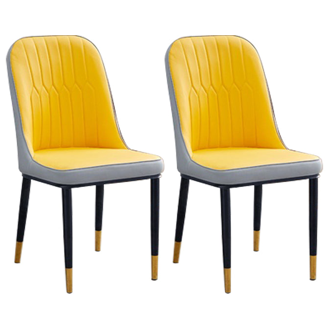 Home Contemporary Side Chair Solid Back Metal Upholstered Dining Room Chair Yellow 2 Piece Set Brass Gold Clearhalo ' kitchen&dining_furn' 'Dining Chairs' 'Dining Tables & Seating' 'dining_chair' 'furn' 'furn_dining_chair' 'Furniture' 'furniture_dining_chair' 'Kitchen & Dining Furniture' 'kitchen' 3847452