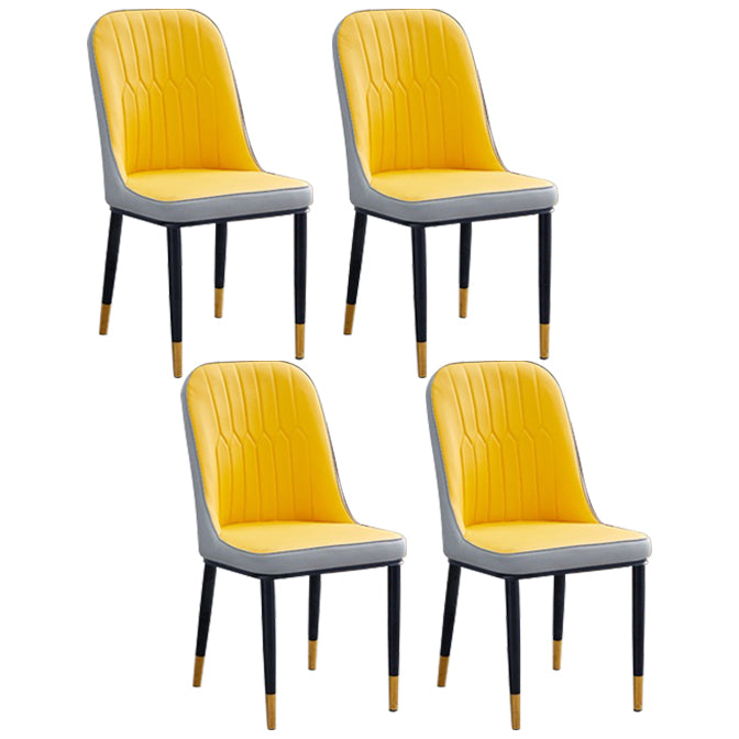 Home Contemporary Side Chair Solid Back Metal Upholstered Dining Room Chair Yellow 4 Piece Set Brass Gold Clearhalo ' kitchen&dining_furn' 'Dining Chairs' 'Dining Tables & Seating' 'dining_chair' 'furn' 'furn_dining_chair' 'Furniture' 'furniture_dining_chair' 'Kitchen & Dining Furniture' 'kitchen' 3847453