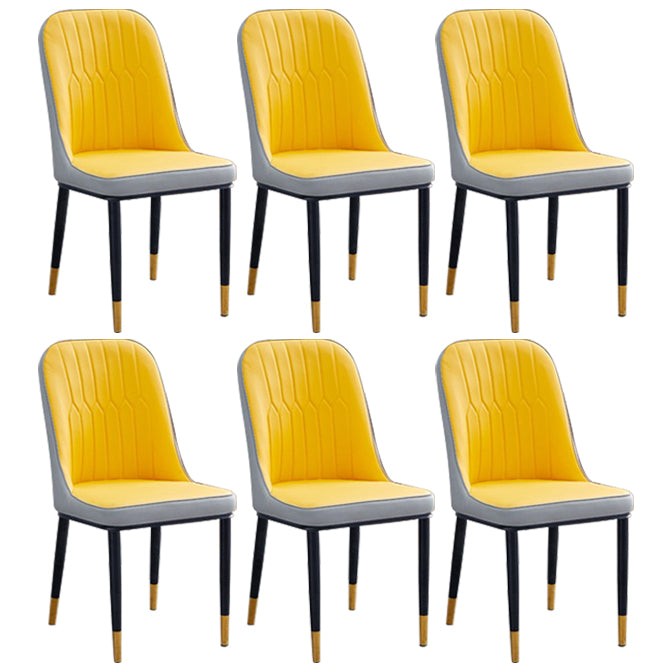 Home Contemporary Side Chair Solid Back Metal Upholstered Dining Room Chair Yellow 6 Piece Set Brass Gold Clearhalo ' kitchen&dining_furn' 'Dining Chairs' 'Dining Tables & Seating' 'dining_chair' 'furn' 'furn_dining_chair' 'Furniture' 'furniture_dining_chair' 'Kitchen & Dining Furniture' 'kitchen' 3847454