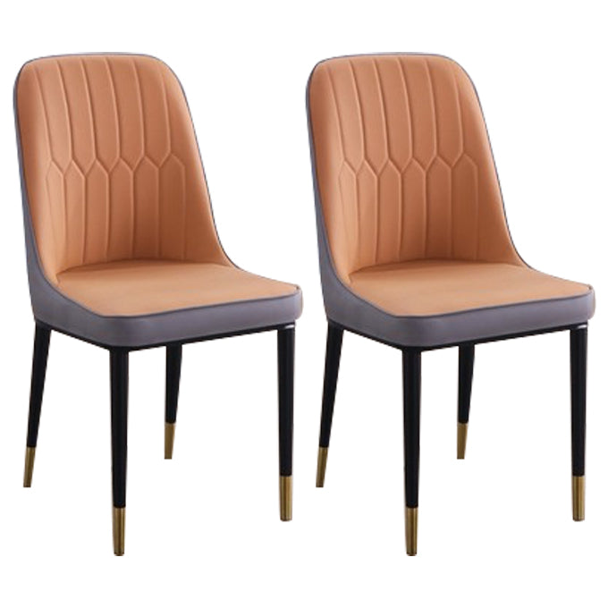 Home Contemporary Side Chair Solid Back Metal Upholstered Dining Room Chair Brown 2 Piece Set Brass Gold Clearhalo ' kitchen&dining_furn' 'Dining Chairs' 'Dining Tables & Seating' 'dining_chair' 'furn' 'furn_dining_chair' 'Furniture' 'furniture_dining_chair' 'Kitchen & Dining Furniture' 'kitchen' 3847464