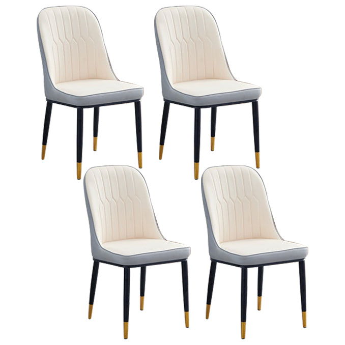 Home Contemporary Side Chair Solid Back Metal Upholstered Dining Room Chair White-Gray 4 Piece Set Brass Gold Clearhalo ' kitchen&dining_furn' 'Dining Chairs' 'Dining Tables & Seating' 'dining_chair' 'furn' 'furn_dining_chair' 'Furniture' 'furniture_dining_chair' 'Kitchen & Dining Furniture' 'kitchen' 3847477