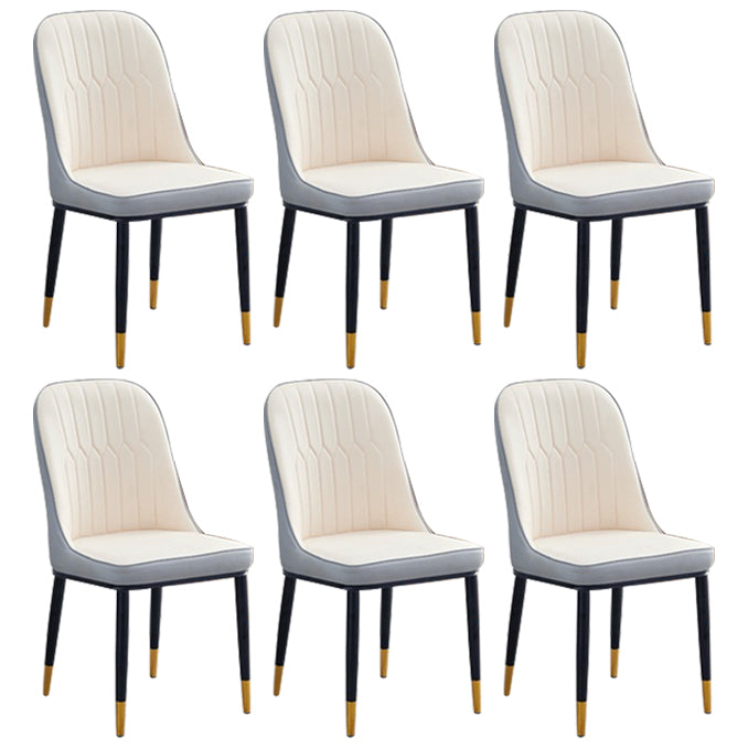 Home Contemporary Side Chair Solid Back Metal Upholstered Dining Room Chair White-Gray 6 Piece Set Brass Gold Clearhalo ' kitchen&dining_furn' 'Dining Chairs' 'Dining Tables & Seating' 'dining_chair' 'furn' 'furn_dining_chair' 'Furniture' 'furniture_dining_chair' 'Kitchen & Dining Furniture' 'kitchen' 3847478