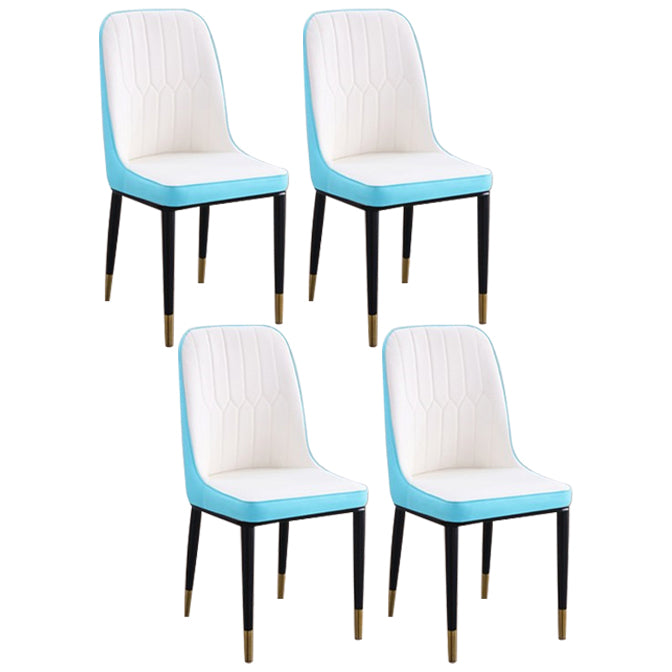 Home Contemporary Side Chair Solid Back Metal Upholstered Dining Room Chair White-Blue 4 Piece Set Brass Gold Clearhalo ' kitchen&dining_furn' 'Dining Chairs' 'Dining Tables & Seating' 'dining_chair' 'furn' 'furn_dining_chair' 'Furniture' 'furniture_dining_chair' 'Kitchen & Dining Furniture' 'kitchen' 3847483