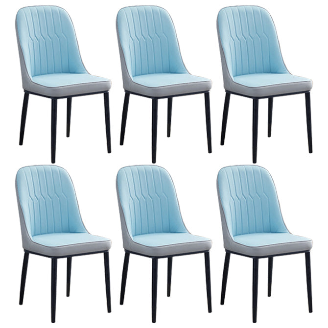 Home Contemporary Side Chair Solid Back Metal Upholstered Dining Room Chair Gray-Blue 6 Piece Set Black Clearhalo ' kitchen&dining_furn' 'Dining Chairs' 'Dining Tables & Seating' 'dining_chair' 'furn' 'furn_dining_chair' 'Furniture' 'furniture_dining_chair' 'Kitchen & Dining Furniture' 'kitchen' 3847487