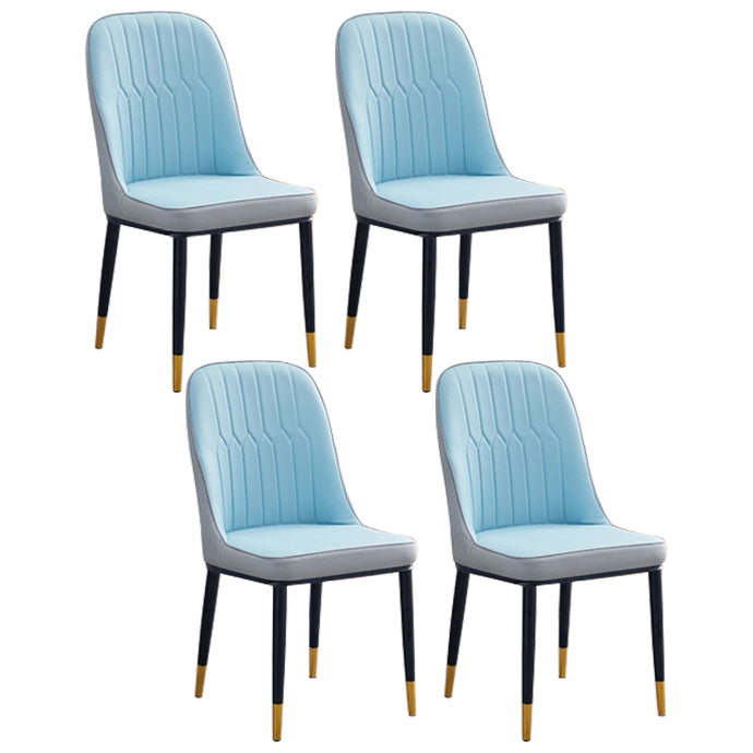 Home Contemporary Side Chair Solid Back Metal Upholstered Dining Room Chair Gray-Blue 4 Piece Set Brass Gold Clearhalo ' kitchen&dining_furn' 'Dining Chairs' 'Dining Tables & Seating' 'dining_chair' 'furn' 'furn_dining_chair' 'Furniture' 'furniture_dining_chair' 'Kitchen & Dining Furniture' 'kitchen' 3847489