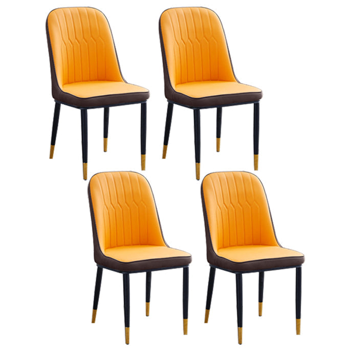 Home Contemporary Side Chair Solid Back Metal Upholstered Dining Room Chair Orange 4 Piece Set Brass Gold Clearhalo ' kitchen&dining_furn' 'Dining Chairs' 'Dining Tables & Seating' 'dining_chair' 'furn' 'furn_dining_chair' 'Furniture' 'furniture_dining_chair' 'Kitchen & Dining Furniture' 'kitchen' 3847495