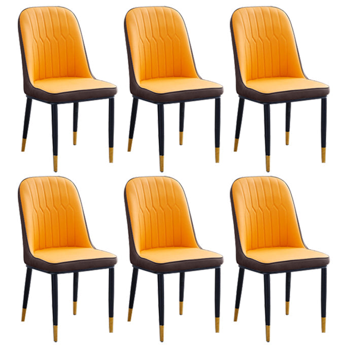 Home Contemporary Side Chair Solid Back Metal Upholstered Dining Room Chair Orange 6 Piece Set Brass Gold Clearhalo ' kitchen&dining_furn' 'Dining Chairs' 'Dining Tables & Seating' 'dining_chair' 'furn' 'furn_dining_chair' 'Furniture' 'furniture_dining_chair' 'Kitchen & Dining Furniture' 'kitchen' 3847496