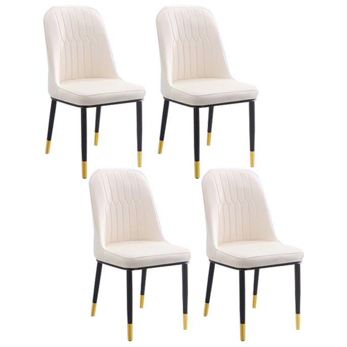 Home Contemporary Side Chair Solid Back Metal Upholstered Dining Room Chair Off-White 4 Piece Set Brass Gold Clearhalo ' kitchen&dining_furn' 'Dining Chairs' 'Dining Tables & Seating' 'dining_chair' 'furn' 'furn_dining_chair' 'Furniture' 'furniture_dining_chair' 'Kitchen & Dining Furniture' 'kitchen' 3847501
