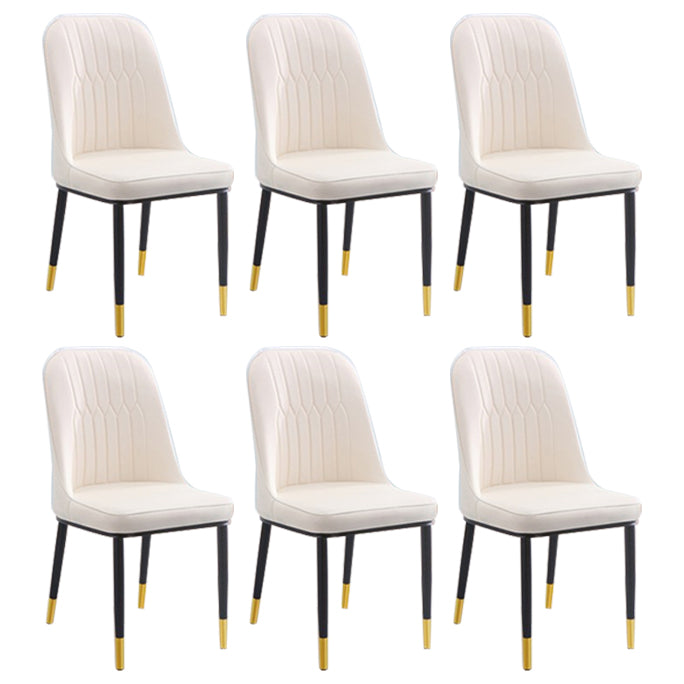 Home Contemporary Side Chair Solid Back Metal Upholstered Dining Room Chair Off-White 6 Piece Set Brass Gold Clearhalo ' kitchen&dining_furn' 'Dining Chairs' 'Dining Tables & Seating' 'dining_chair' 'furn' 'furn_dining_chair' 'Furniture' 'furniture_dining_chair' 'Kitchen & Dining Furniture' 'kitchen' 3847502