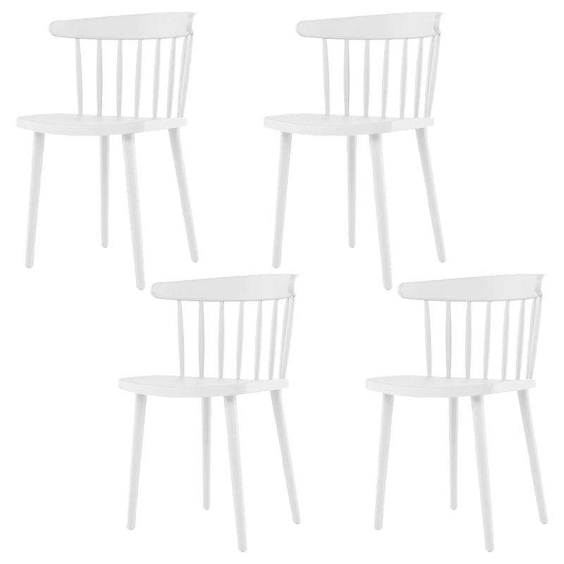 Contemporary Plastic Armless Chair Windsor Back Side Chair for Home Use White 4 Piece Set Clearhalo ' kitchen&dining_furn' 'Dining Chairs' 'Dining Tables & Seating' 'dining_chair' 'furn' 'furn_dining_chair' 'Furniture' 'furniture_dining_chair' 'Kitchen & Dining Furniture' 'kitchen' 3851893