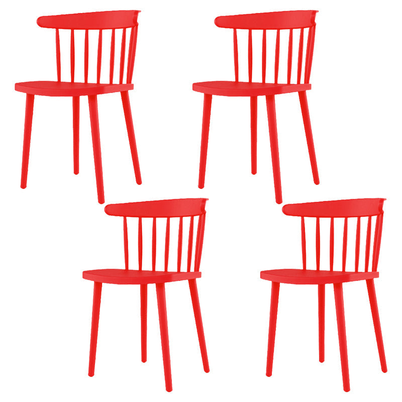Contemporary Plastic Armless Chair Windsor Back Side Chair for Home Use Red 4 Piece Set Clearhalo ' kitchen&dining_furn' 'Dining Chairs' 'Dining Tables & Seating' 'dining_chair' 'furn' 'furn_dining_chair' 'Furniture' 'furniture_dining_chair' 'Kitchen & Dining Furniture' 'kitchen' 3851898