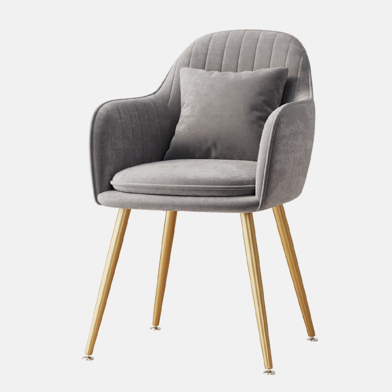 Flannelette Scandinavian Dining Arm Chair Solid Back Matte Color Dining Chair Grey 1 Piece Brass Gold Clearhalo ' kitchen&dining_furn' 'Dining Chairs' 'Dining Tables & Seating' 'dining_chair' 'furn' 'furn_dining_chair' 'Furniture' 'furniture_dining_chair' 'Kitchen & Dining Furniture' 'kitchen' 3852085