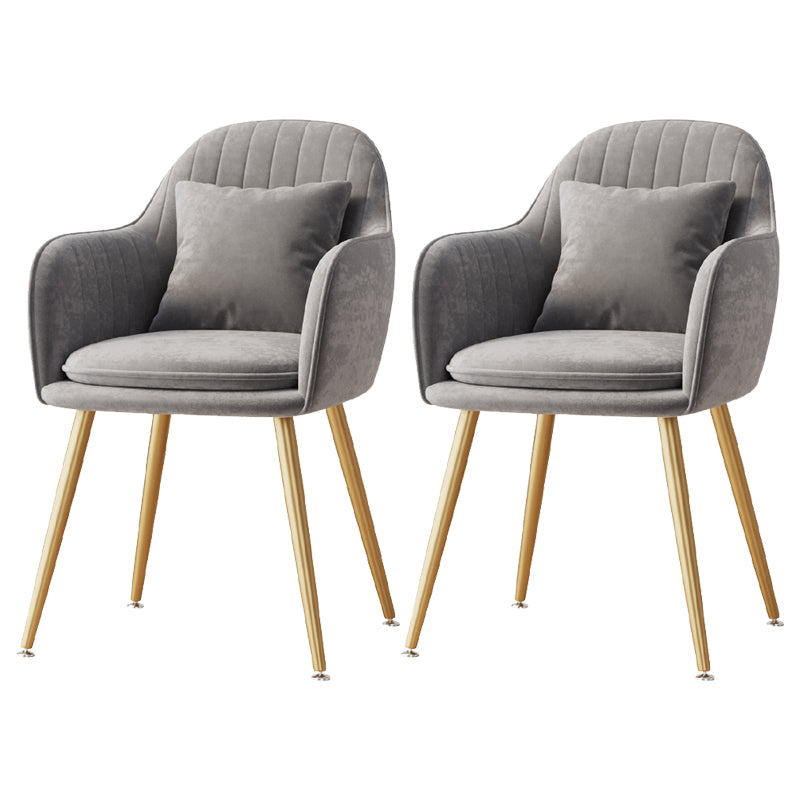 Flannelette Scandinavian Dining Arm Chair Solid Back Matte Color Dining Chair Grey 2 Piece Set Brass Gold Clearhalo ' kitchen&dining_furn' 'Dining Chairs' 'Dining Tables & Seating' 'dining_chair' 'furn' 'furn_dining_chair' 'Furniture' 'furniture_dining_chair' 'Kitchen & Dining Furniture' 'kitchen' 3852086