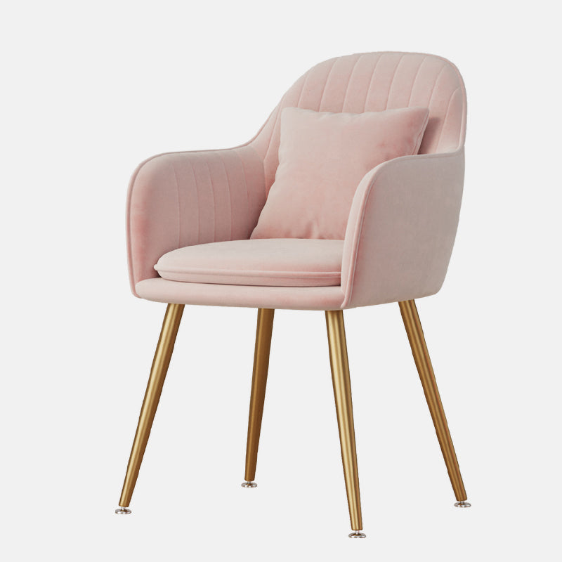 Flannelette Scandinavian Dining Arm Chair Solid Back Matte Color Dining Chair Pink 1 Piece Brass Gold Clearhalo ' kitchen&dining_furn' 'Dining Chairs' 'Dining Tables & Seating' 'dining_chair' 'furn' 'furn_dining_chair' 'Furniture' 'furniture_dining_chair' 'Kitchen & Dining Furniture' 'kitchen' 3852091