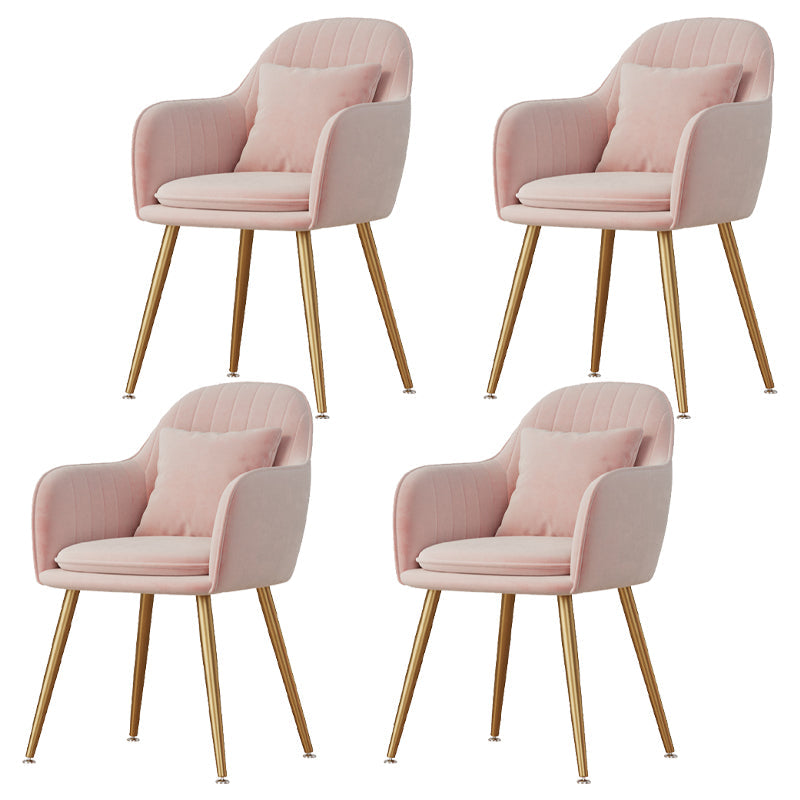 Flannelette Scandinavian Dining Arm Chair Solid Back Matte Color Dining Chair Pink 4 Piece Set Brass Gold Clearhalo ' kitchen&dining_furn' 'Dining Chairs' 'Dining Tables & Seating' 'dining_chair' 'furn' 'furn_dining_chair' 'Furniture' 'furniture_dining_chair' 'Kitchen & Dining Furniture' 'kitchen' 3852093