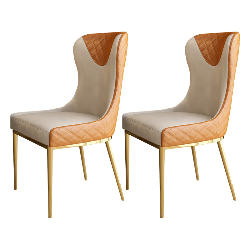 Leather Upholstered Armless Dining Chairs Wingback Side Chair with Metal Legs Orange 2 Piece Set Clearhalo ' kitchen&dining_furn' 'Dining Chairs' 'Dining Tables & Seating' 'dining_chair' 'furn' 'furn_dining_chair' 'Furniture' 'furniture_dining_chair' 'Kitchen & Dining Furniture' 'kitchen' 3852105