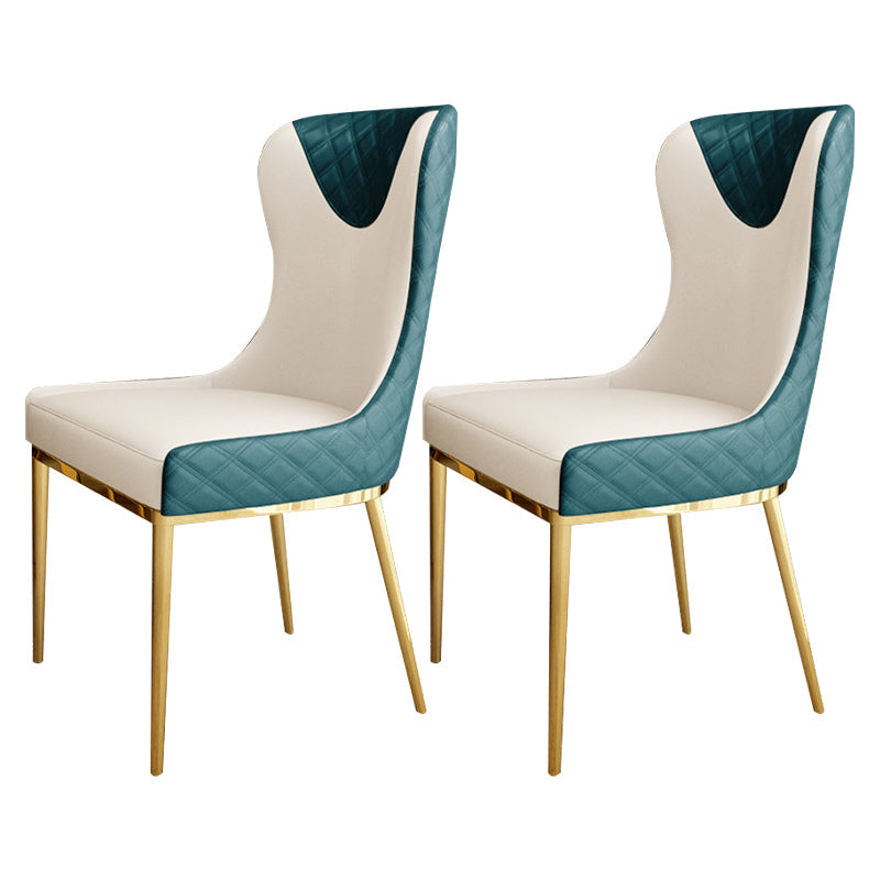 Leather Upholstered Armless Dining Chairs Wingback Side Chair with Metal Legs Peacock Green 2 Piece Set Clearhalo ' kitchen&dining_furn' 'Dining Chairs' 'Dining Tables & Seating' 'dining_chair' 'furn' 'furn_dining_chair' 'Furniture' 'furniture_dining_chair' 'Kitchen & Dining Furniture' 'kitchen' 3852117