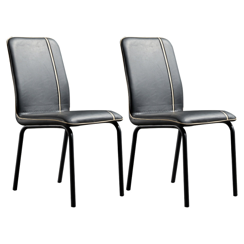 Contemporary Style Leather Dining Chair Kitchen Armless Chair with Metal Legs Black 2 Piece Set Clearhalo ' kitchen&dining_furn' 'Dining Chairs' 'Dining Tables & Seating' 'dining_chair' 'furn' 'furn_dining_chair' 'Furniture' 'furniture_dining_chair' 'Kitchen & Dining Furniture' 'kitchen' 3852125