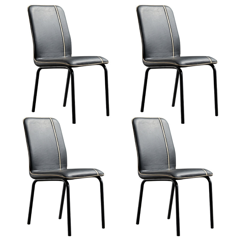 Contemporary Style Leather Dining Chair Kitchen Armless Chair with Metal Legs Black 4 Piece Set Clearhalo ' kitchen&dining_furn' 'Dining Chairs' 'Dining Tables & Seating' 'dining_chair' 'furn' 'furn_dining_chair' 'Furniture' 'furniture_dining_chair' 'Kitchen & Dining Furniture' 'kitchen' 3852126