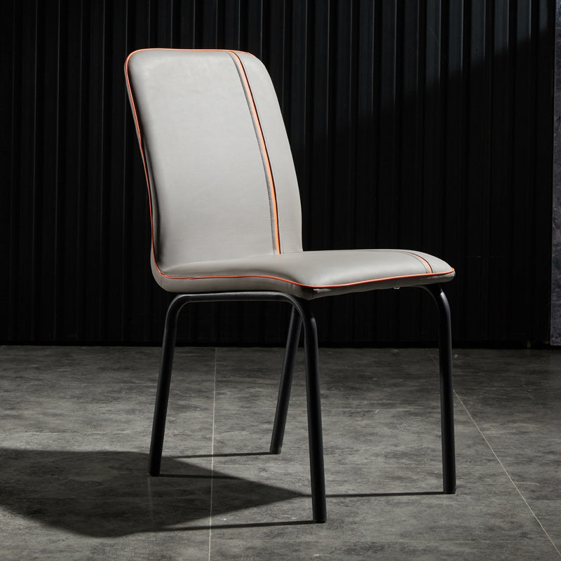 Contemporary Style Leather Dining Chair Kitchen Armless Chair with Metal Legs Grey 1 Piece Clearhalo ' kitchen&dining_furn' 'Dining Chairs' 'Dining Tables & Seating' 'dining_chair' 'furn' 'furn_dining_chair' 'Furniture' 'furniture_dining_chair' 'Kitchen & Dining Furniture' 'kitchen' 3852128