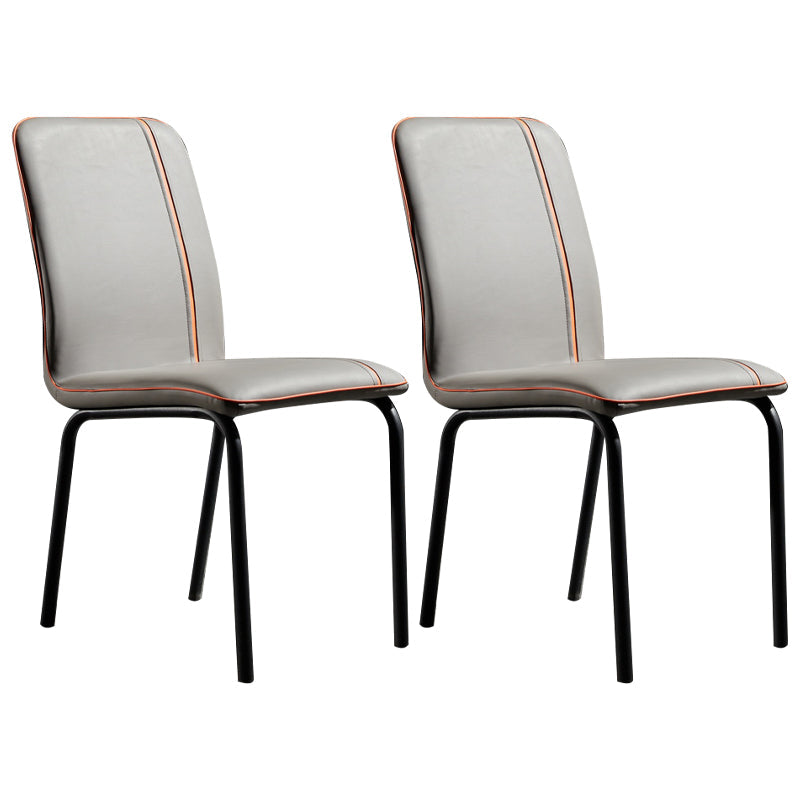 Contemporary Style Leather Dining Chair Kitchen Armless Chair with Metal Legs Grey 2 Piece Set Clearhalo ' kitchen&dining_furn' 'Dining Chairs' 'Dining Tables & Seating' 'dining_chair' 'furn' 'furn_dining_chair' 'Furniture' 'furniture_dining_chair' 'Kitchen & Dining Furniture' 'kitchen' 3852130