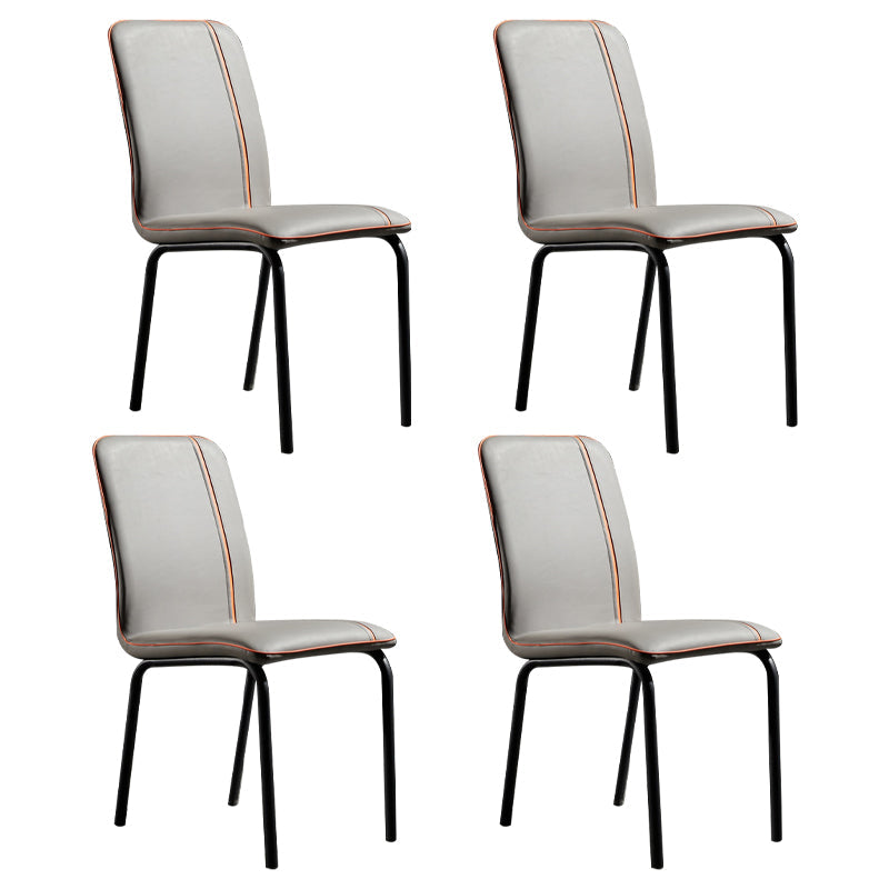 Contemporary Style Leather Dining Chair Kitchen Armless Chair with Metal Legs Grey 4 Piece Set Clearhalo ' kitchen&dining_furn' 'Dining Chairs' 'Dining Tables & Seating' 'dining_chair' 'furn' 'furn_dining_chair' 'Furniture' 'furniture_dining_chair' 'Kitchen & Dining Furniture' 'kitchen' 3852133