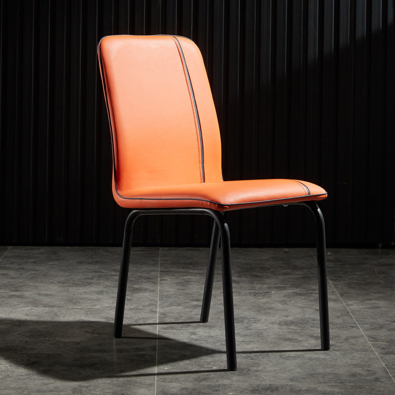 Contemporary Style Leather Dining Chair Kitchen Armless Chair with Metal Legs Orange 1 Piece Clearhalo ' kitchen&dining_furn' 'Dining Chairs' 'Dining Tables & Seating' 'dining_chair' 'furn' 'furn_dining_chair' 'Furniture' 'furniture_dining_chair' 'Kitchen & Dining Furniture' 'kitchen' 3852134
