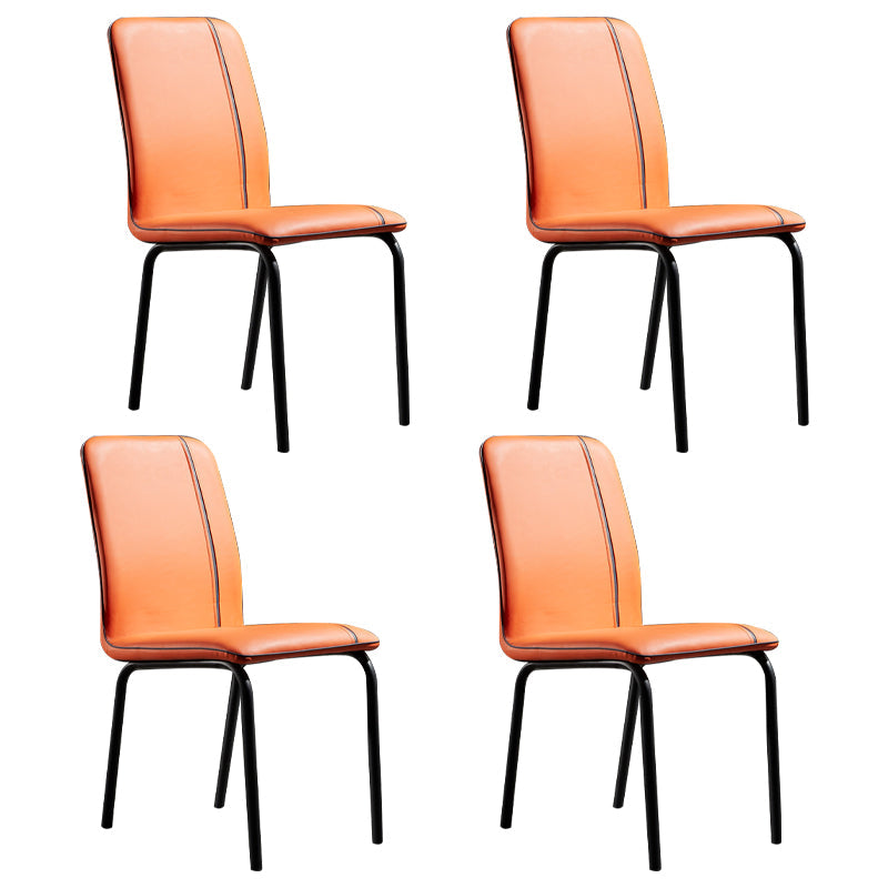 Contemporary Style Leather Dining Chair Kitchen Armless Chair with Metal Legs Orange 4 Piece Set Clearhalo ' kitchen&dining_furn' 'Dining Chairs' 'Dining Tables & Seating' 'dining_chair' 'furn' 'furn_dining_chair' 'Furniture' 'furniture_dining_chair' 'Kitchen & Dining Furniture' 'kitchen' 3852138