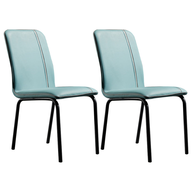 Contemporary Style Leather Dining Chair Kitchen Armless Chair with Metal Legs Light Green 2 Piece Set Clearhalo ' kitchen&dining_furn' 'Dining Chairs' 'Dining Tables & Seating' 'dining_chair' 'furn' 'furn_dining_chair' 'Furniture' 'furniture_dining_chair' 'Kitchen & Dining Furniture' 'kitchen' 3852142