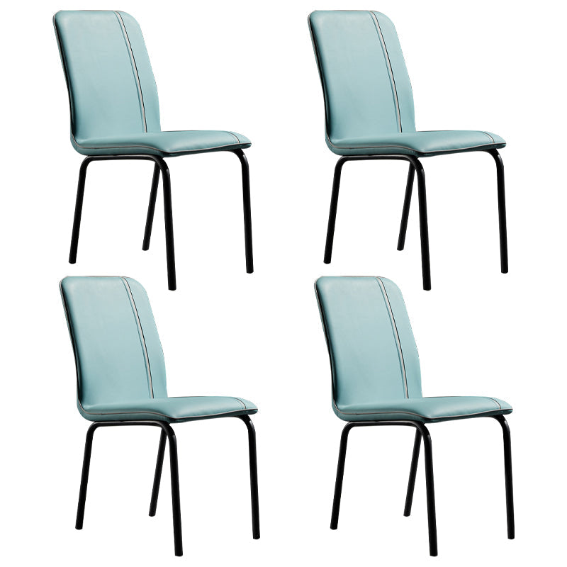 Contemporary Style Leather Dining Chair Kitchen Armless Chair with Metal Legs Light Green 4 Piece Set Clearhalo ' kitchen&dining_furn' 'Dining Chairs' 'Dining Tables & Seating' 'dining_chair' 'furn' 'furn_dining_chair' 'Furniture' 'furniture_dining_chair' 'Kitchen & Dining Furniture' 'kitchen' 3852143