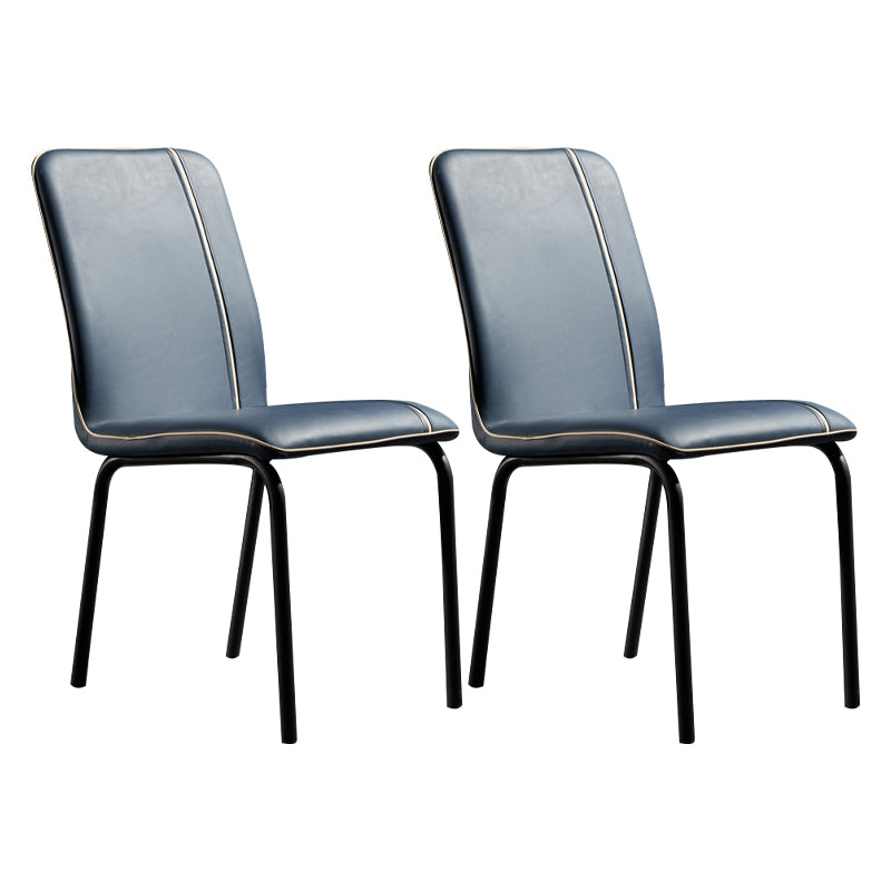 Contemporary Style Leather Dining Chair Kitchen Armless Chair with Metal Legs Dark Blue 2 Piece Set Clearhalo ' kitchen&dining_furn' 'Dining Chairs' 'Dining Tables & Seating' 'dining_chair' 'furn' 'furn_dining_chair' 'Furniture' 'furniture_dining_chair' 'Kitchen & Dining Furniture' 'kitchen' 3852145