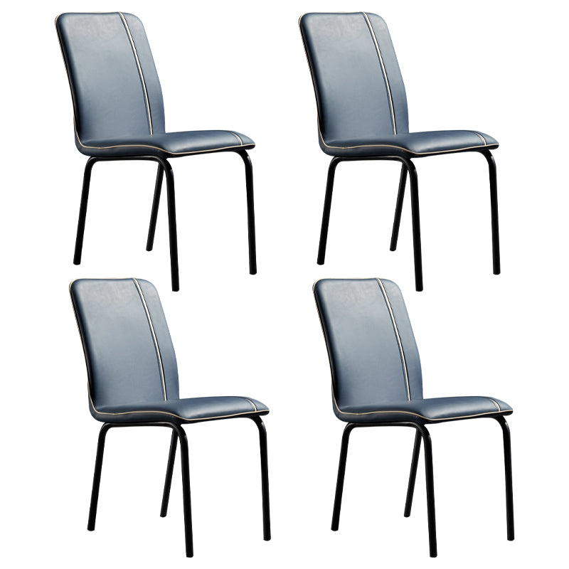 Contemporary Style Leather Dining Chair Kitchen Armless Chair with Metal Legs Dark Blue 4 Piece Set Clearhalo ' kitchen&dining_furn' 'Dining Chairs' 'Dining Tables & Seating' 'dining_chair' 'furn' 'furn_dining_chair' 'Furniture' 'furniture_dining_chair' 'Kitchen & Dining Furniture' 'kitchen' 3852146