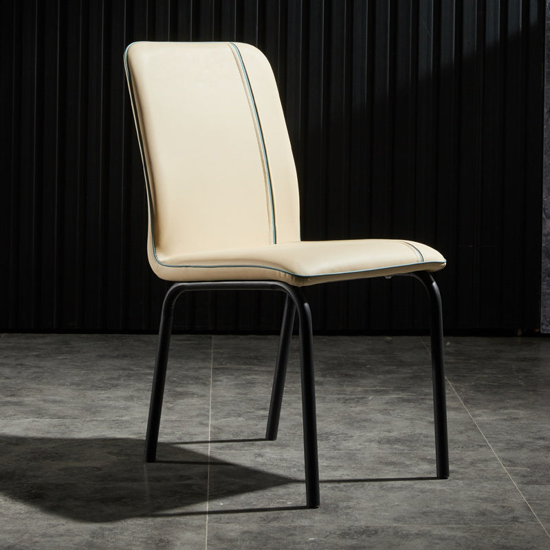 Contemporary Style Leather Dining Chair Kitchen Armless Chair with Metal Legs Off-White 1 Piece Clearhalo ' kitchen&dining_furn' 'Dining Chairs' 'Dining Tables & Seating' 'dining_chair' 'furn' 'furn_dining_chair' 'Furniture' 'furniture_dining_chair' 'Kitchen & Dining Furniture' 'kitchen' 3852147