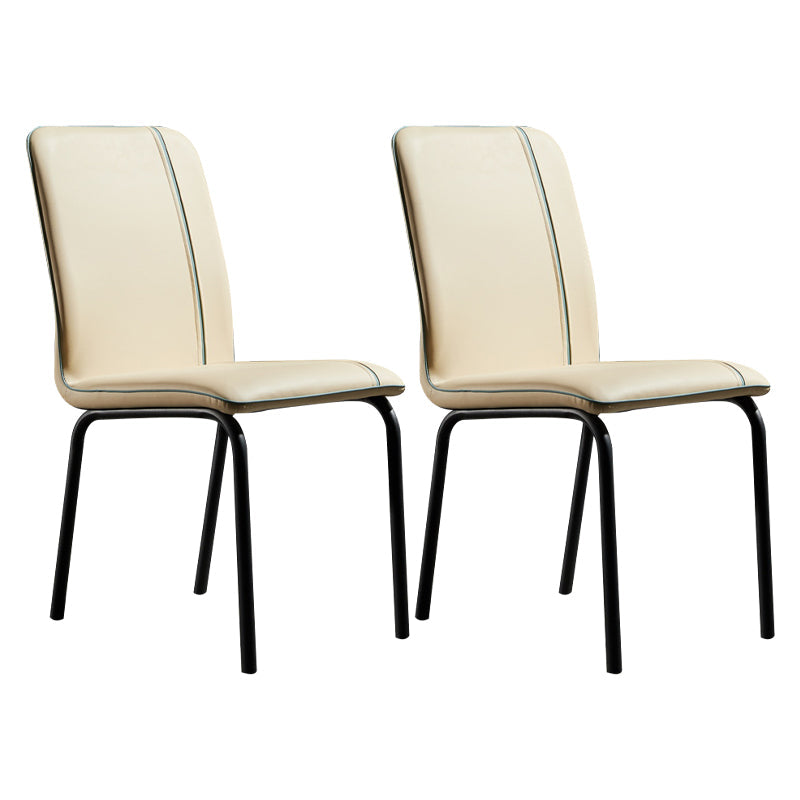 Contemporary Style Leather Dining Chair Kitchen Armless Chair with Metal Legs Off-White 2 Piece Set Clearhalo ' kitchen&dining_furn' 'Dining Chairs' 'Dining Tables & Seating' 'dining_chair' 'furn' 'furn_dining_chair' 'Furniture' 'furniture_dining_chair' 'Kitchen & Dining Furniture' 'kitchen' 3852148
