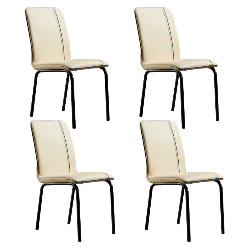 Contemporary Style Leather Dining Chair Kitchen Armless Chair with Metal Legs Off-White 4 Piece Set Clearhalo ' kitchen&dining_furn' 'Dining Chairs' 'Dining Tables & Seating' 'dining_chair' 'furn' 'furn_dining_chair' 'Furniture' 'furniture_dining_chair' 'Kitchen & Dining Furniture' 'kitchen' 3852149