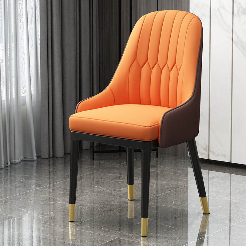 Metal Scandinavian Style Dining Chair Parsons Dining Room Arm Chair for Home Khaki-Orange 1 Piece Clearhalo ' kitchen&dining_furn' 'Dining Chairs' 'Dining Tables & Seating' 'dining_chair' 'furn' 'furn_dining_chair' 'Furniture' 'furniture_dining_chair' 'Kitchen & Dining Furniture' 'kitchen' 3852189