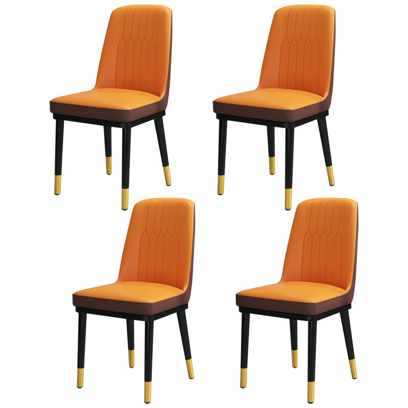 Scandinavian Style Metal Dining Chair Armless Parsons Dining Chair for Home Khaki-Orange 4 Piece Set Clearhalo ' kitchen&dining_furn' 'Dining Chairs' 'Dining Tables & Seating' 'dining_chair' 'furn' 'furn_dining_chair' 'Furniture' 'furniture_dining_chair' 'Kitchen & Dining Furniture' 'kitchen' 3852308