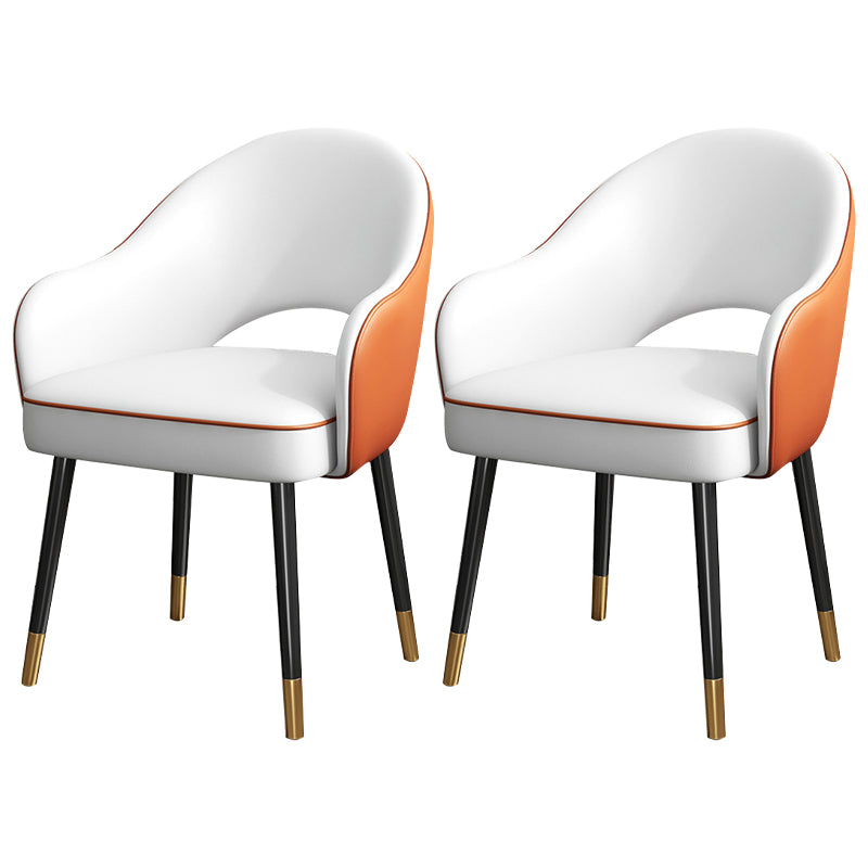 European Glam Style Metal Chairs Set Open Back Arm Dining Room Kitchen Chair White-Orange 2 Piece Set Clearhalo ' kitchen&dining_furn' 'Dining Chairs' 'Dining Tables & Seating' 'dining_chair' 'furn' 'furn_dining_chair' 'Furniture' 'furniture_dining_chair' 'Kitchen & Dining Furniture' 'kitchen' 3852371