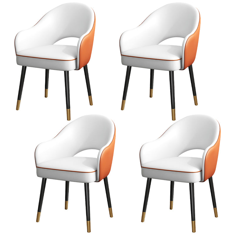 European Glam Style Metal Chairs Set Open Back Arm Dining Room Kitchen Chair White-Orange 4 Piece Set Clearhalo ' kitchen&dining_furn' 'Dining Chairs' 'Dining Tables & Seating' 'dining_chair' 'furn' 'furn_dining_chair' 'Furniture' 'furniture_dining_chair' 'Kitchen & Dining Furniture' 'kitchen' 3852374