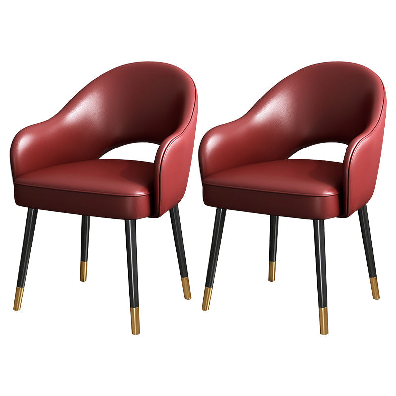 European Glam Style Metal Chairs Set Open Back Arm Dining Room Kitchen Chair Burgundy 2 Piece Set Clearhalo ' kitchen&dining_furn' 'Dining Chairs' 'Dining Tables & Seating' 'dining_chair' 'furn' 'furn_dining_chair' 'Furniture' 'furniture_dining_chair' 'Kitchen & Dining Furniture' 'kitchen' 3852379
