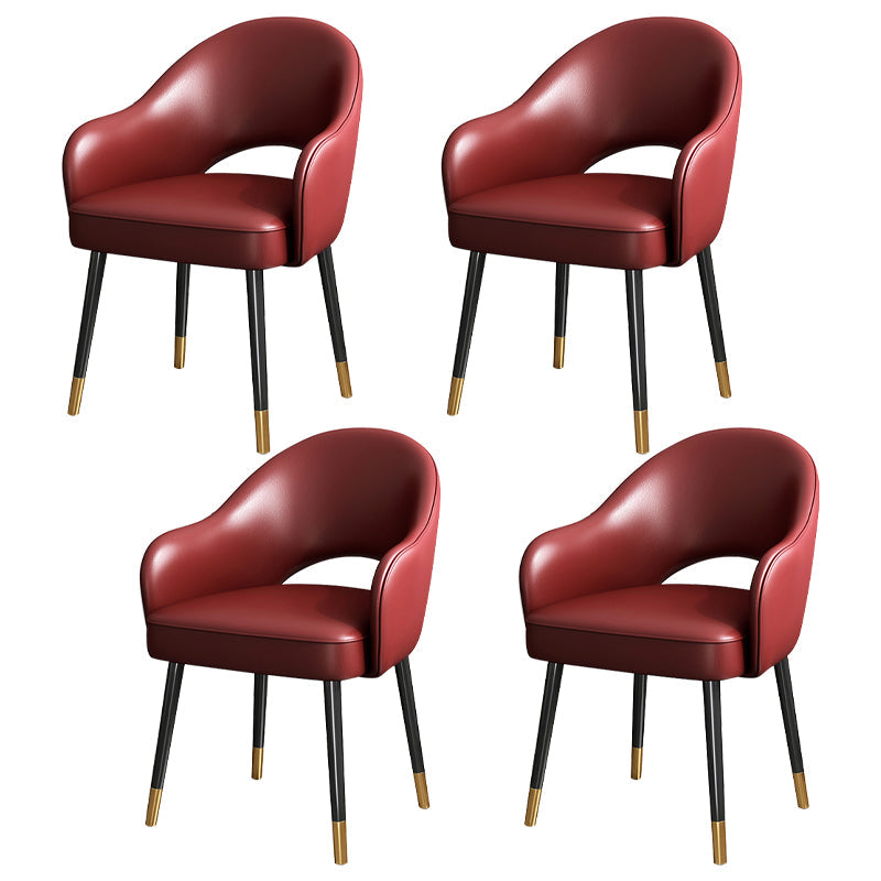European Glam Style Metal Chairs Set Open Back Arm Dining Room Kitchen Chair Burgundy 4 Piece Set Clearhalo ' kitchen&dining_furn' 'Dining Chairs' 'Dining Tables & Seating' 'dining_chair' 'furn' 'furn_dining_chair' 'Furniture' 'furniture_dining_chair' 'Kitchen & Dining Furniture' 'kitchen' 3852380
