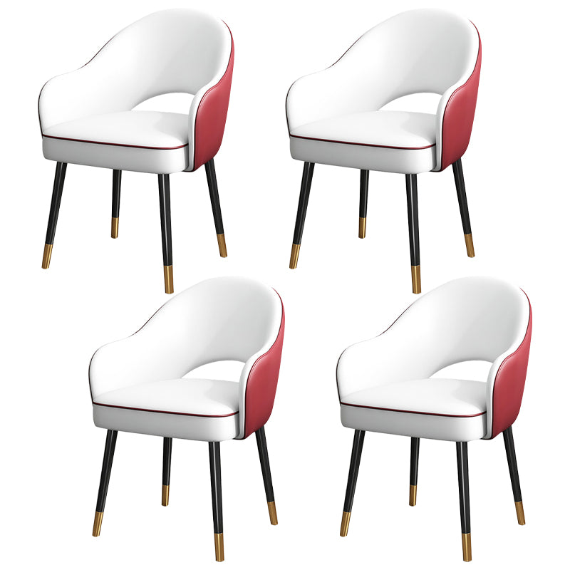 European Glam Style Metal Chairs Set Open Back Arm Dining Room Kitchen Chair Red-White 4 Piece Set Clearhalo ' kitchen&dining_furn' 'Dining Chairs' 'Dining Tables & Seating' 'dining_chair' 'furn' 'furn_dining_chair' 'Furniture' 'furniture_dining_chair' 'Kitchen & Dining Furniture' 'kitchen' 3852383