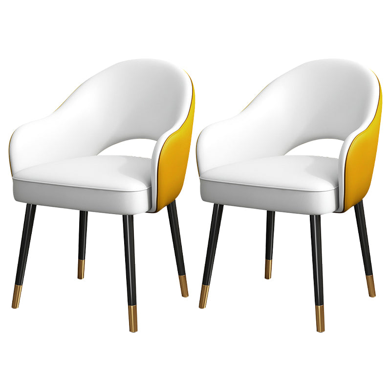 European Glam Style Metal Chairs Set Open Back Arm Dining Room Kitchen Chair Yellow White 2 Piece Set Clearhalo ' kitchen&dining_furn' 'Dining Chairs' 'Dining Tables & Seating' 'dining_chair' 'furn' 'furn_dining_chair' 'Furniture' 'furniture_dining_chair' 'Kitchen & Dining Furniture' 'kitchen' 3852385
