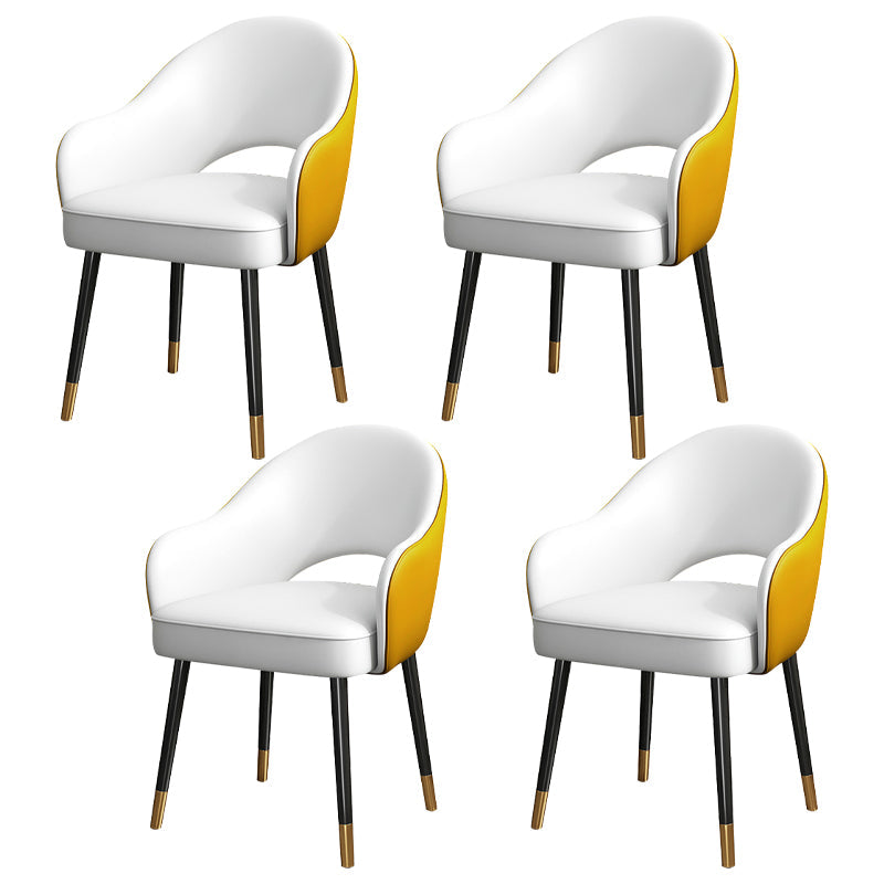 European Glam Style Metal Chairs Set Open Back Arm Dining Room Kitchen Chair Yellow White 4 Piece Set Clearhalo ' kitchen&dining_furn' 'Dining Chairs' 'Dining Tables & Seating' 'dining_chair' 'furn' 'furn_dining_chair' 'Furniture' 'furniture_dining_chair' 'Kitchen & Dining Furniture' 'kitchen' 3852386