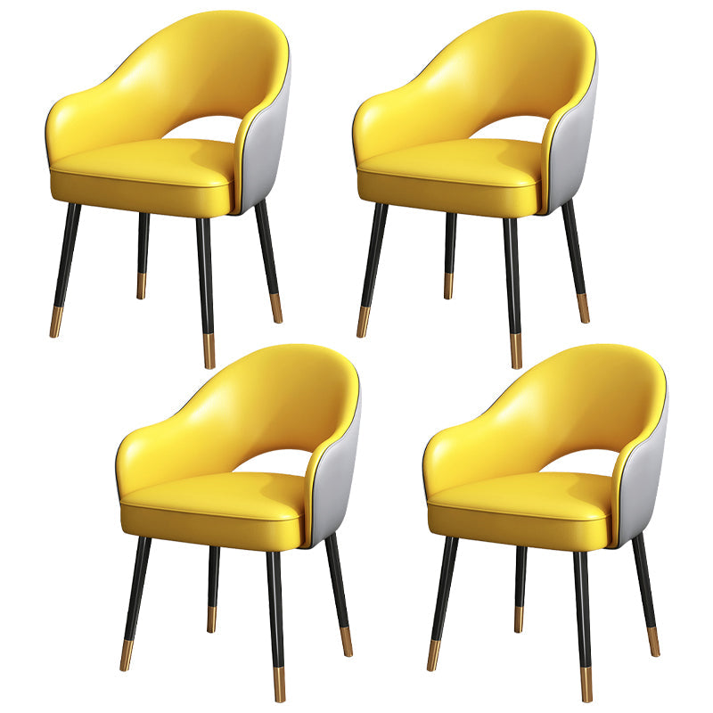 European Glam Style Metal Chairs Set Open Back Arm Dining Room Kitchen Chair Yellow-Gray 4 Piece Set Clearhalo ' kitchen&dining_furn' 'Dining Chairs' 'Dining Tables & Seating' 'dining_chair' 'furn' 'furn_dining_chair' 'Furniture' 'furniture_dining_chair' 'Kitchen & Dining Furniture' 'kitchen' 3852395