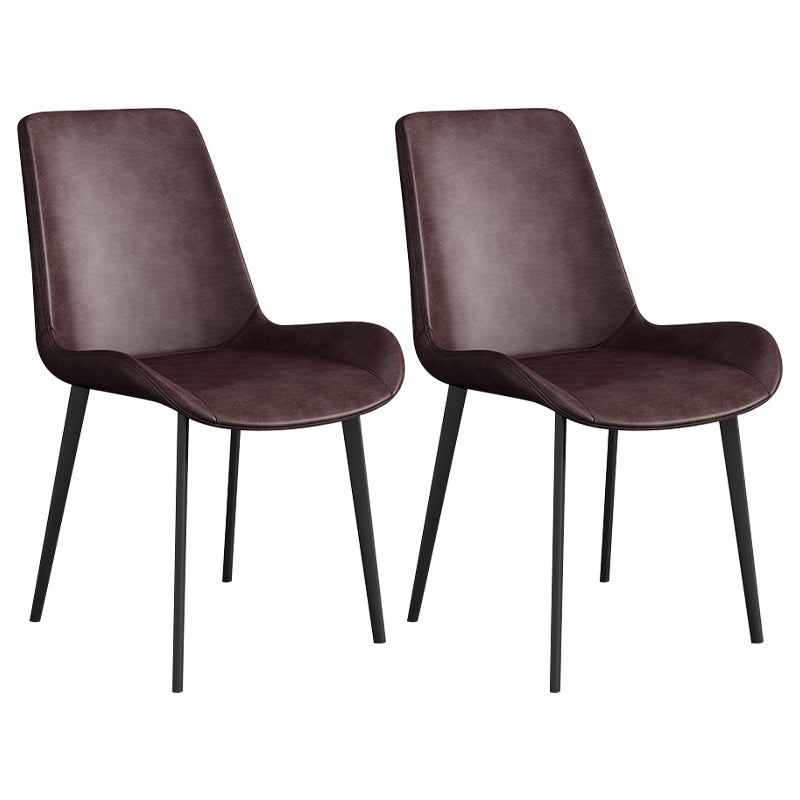 Leather Scandinavian Restaurant Side Chair Parsons Dining Chair with Metal Legs Dark Brown 2 Piece Set Black Clearhalo ' kitchen&dining_furn' 'Dining Chairs' 'Dining Tables & Seating' 'dining_chair' 'furn' 'furn_dining_chair' 'Furniture' 'furniture_dining_chair' 'Kitchen & Dining Furniture' 'kitchen' 3852740